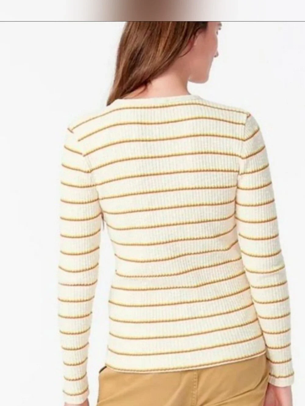 J. Crew Cream Ribbed Long-Sleeve Crewneck Stripes M